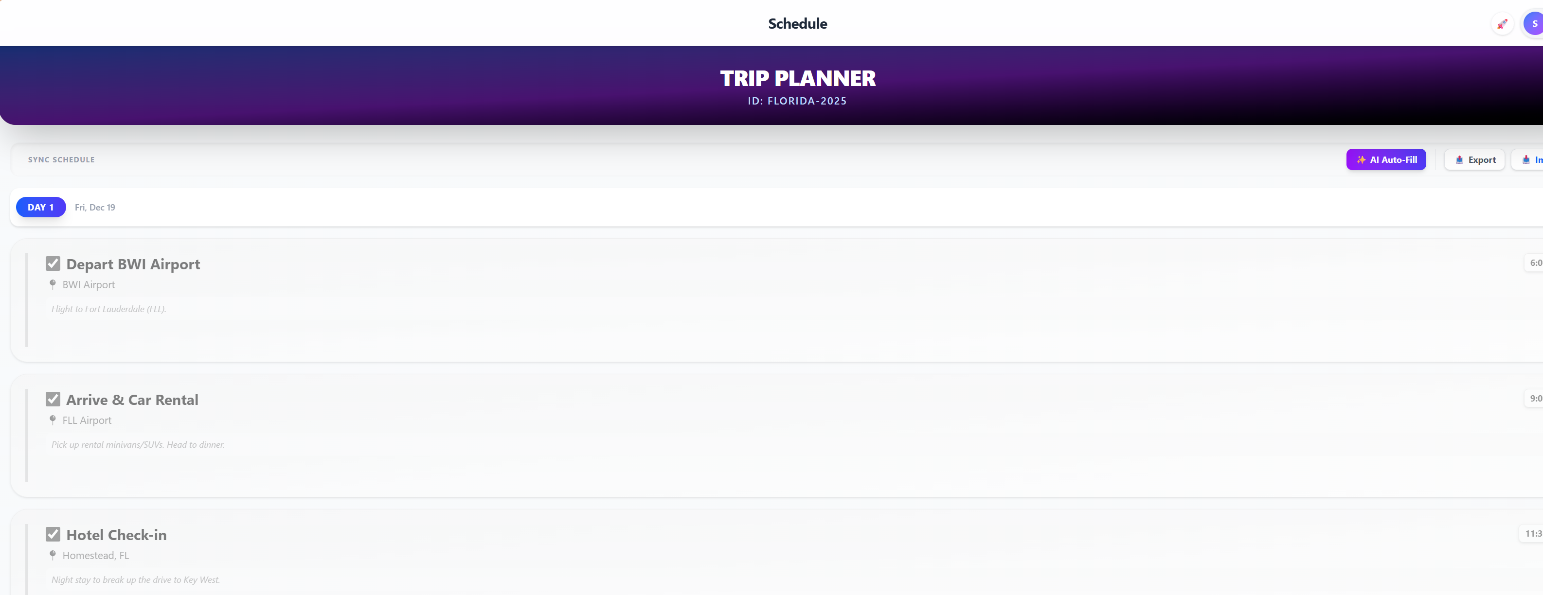 Trip Planner Screenshot 1